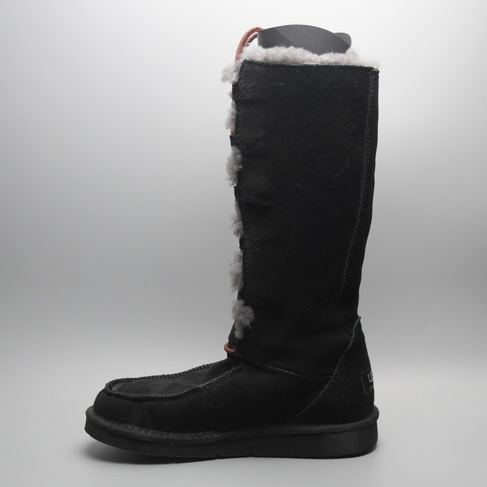 UGG 5230 Uptown Lace Tall Boots Women US 5 Black Suede Shearling - Picture 10 of 11